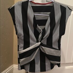 Express Black and White Asymmetrical Tie Front Blouse